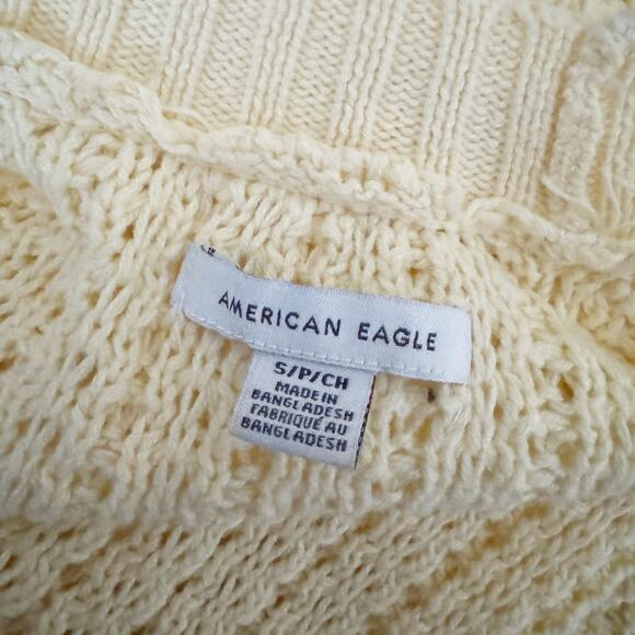 AMERICAN EAGLE Open Knit Crochet Cardigan Sweater Butter Yellow Small S - Picture 7 of 9
